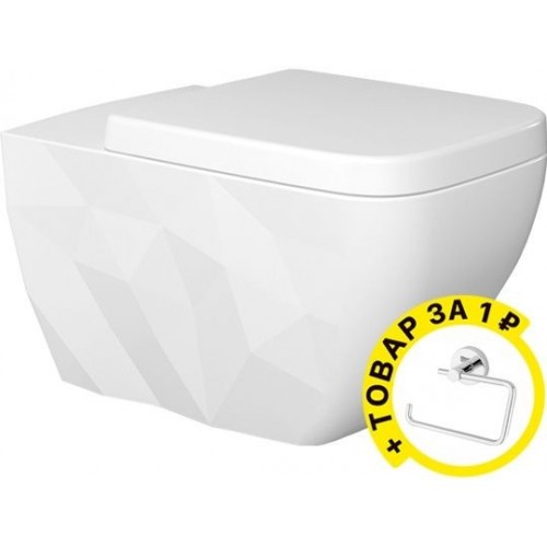 Унитаз подвесной Bien Kristal безободковый + держатель туалетной бумаги