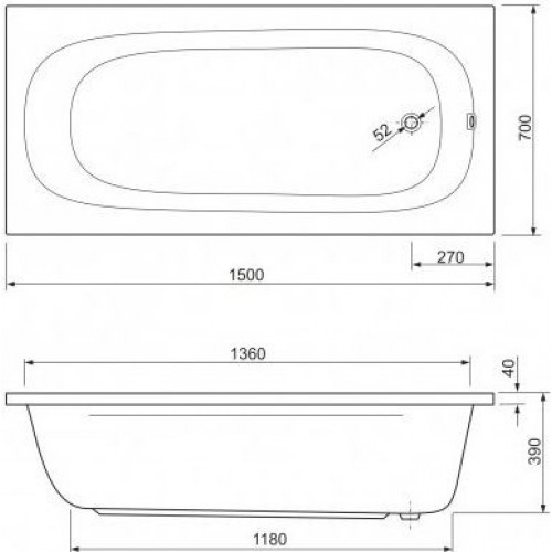 Акриловая ванна Cezares Piave 150х70 см