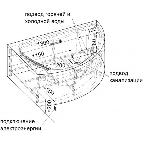 Акриловая ванна Radomir Альбена Специальный Chrome 168x120 левая с пультом