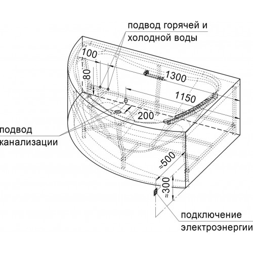 Акриловая ванна Radomir Альбена Специальный Chrome 168x120 правая с пультом