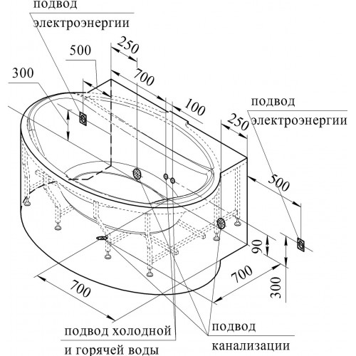 Акриловая ванна Radomir Лагуна Спортивный Chrome 185x124 с пультом