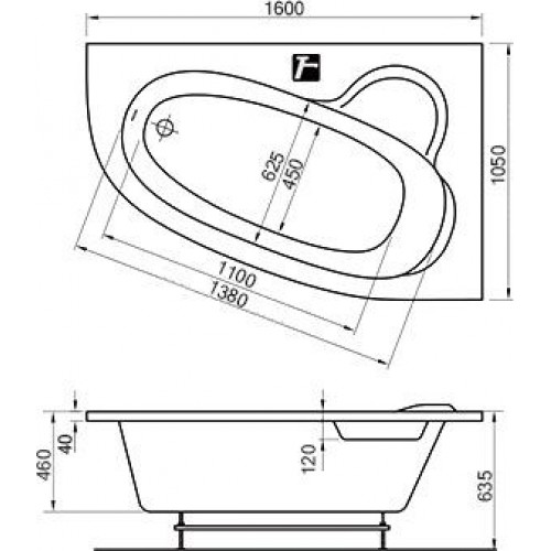 Акриловая ванна Ravak Asymmetric 160 R