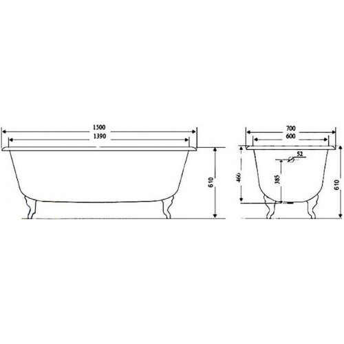 Чугунная ванна Timo Standard 3V 150x70 без ручек